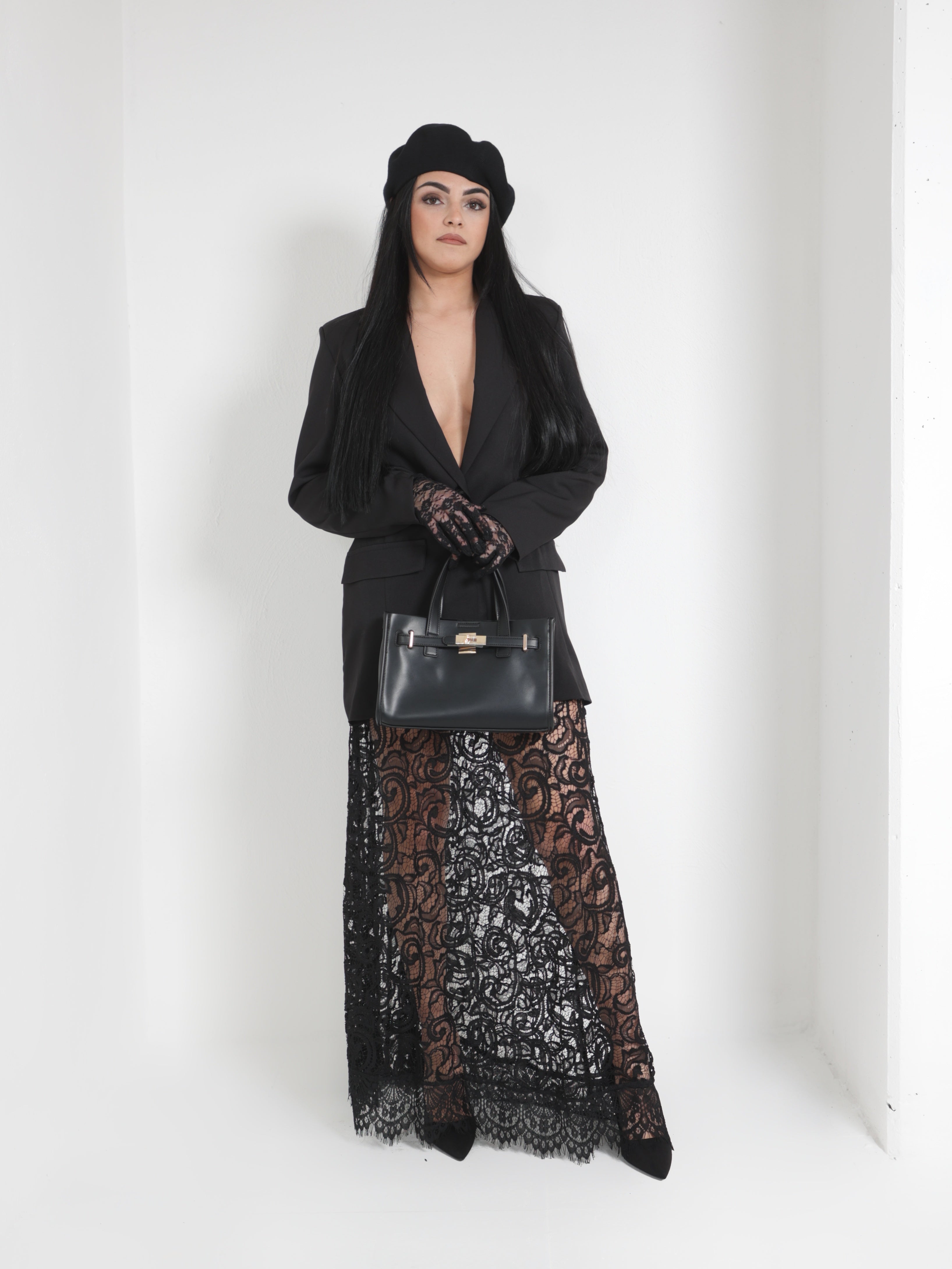 Gonna Lumina lunga in pizzo con fodera