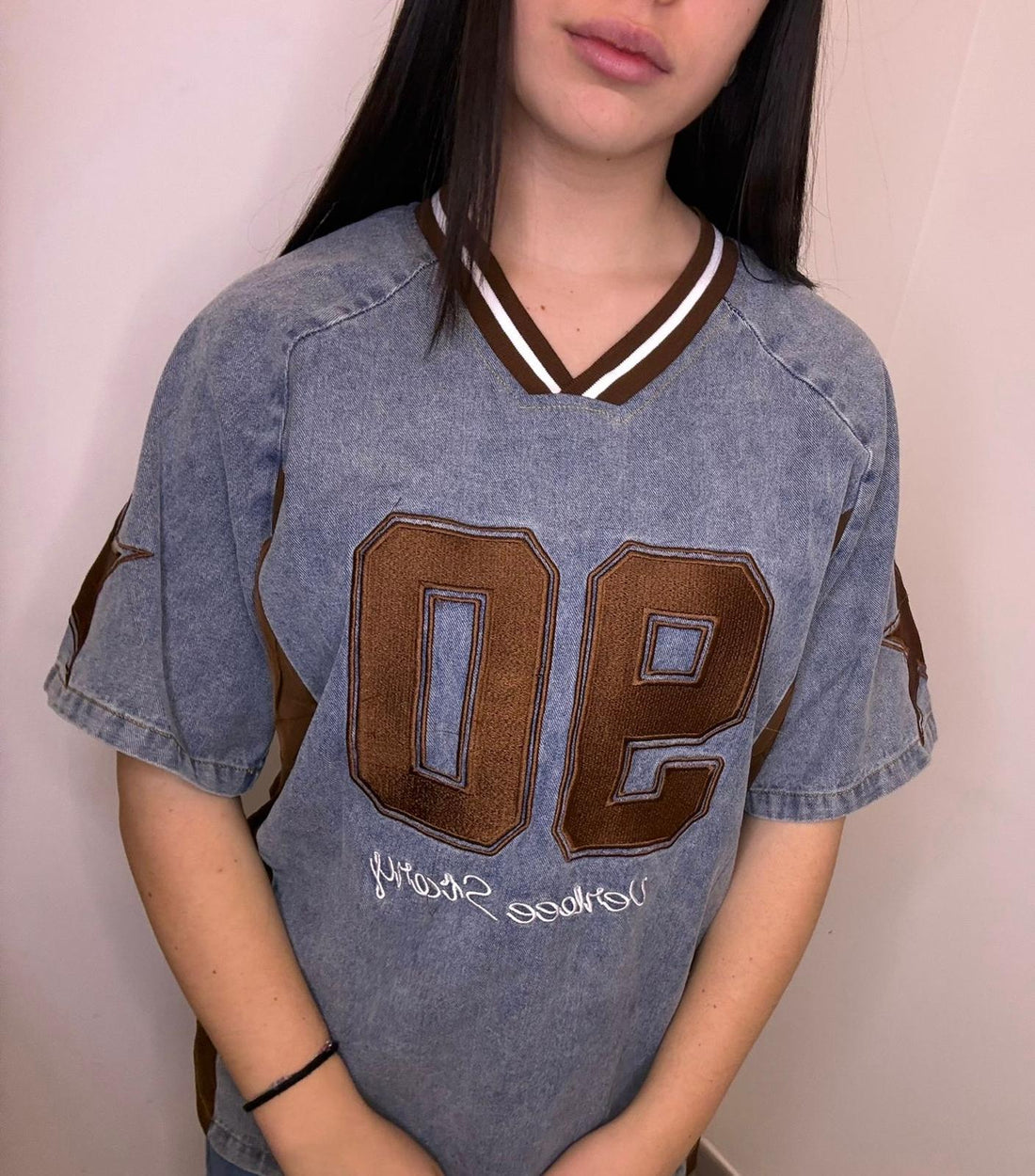 Maglia college in denim UG367