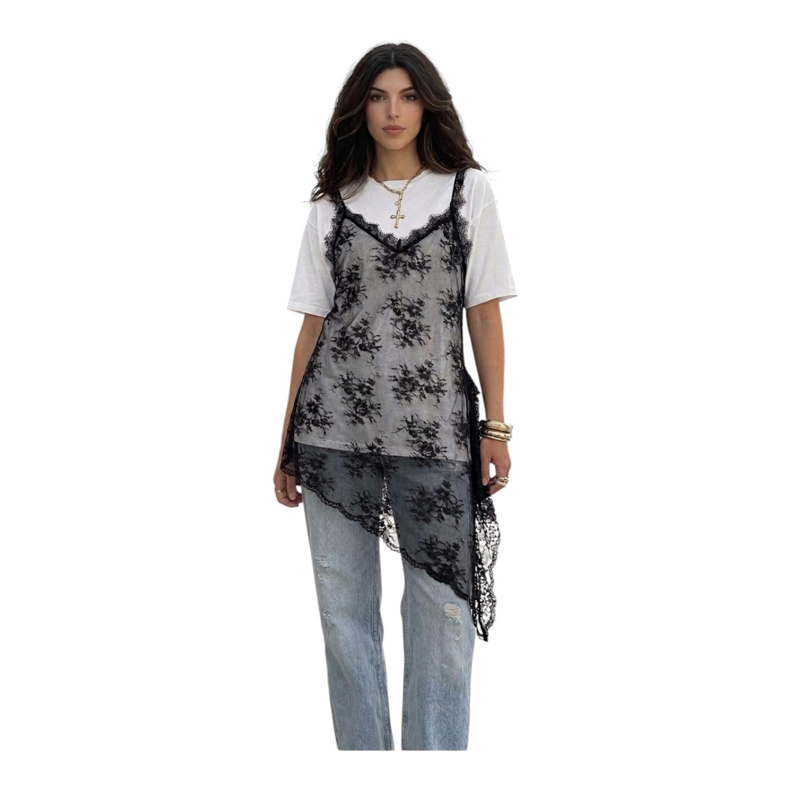 Maglia assimetrica in pizzo 7878