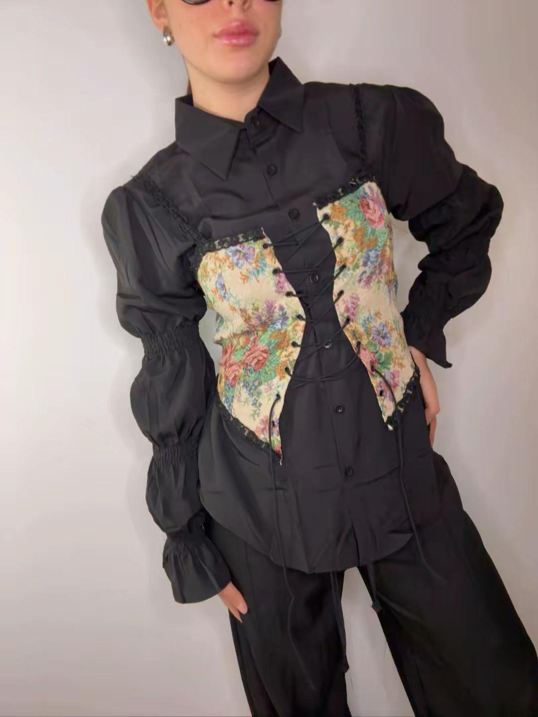Camicia con bustino damascato 9191